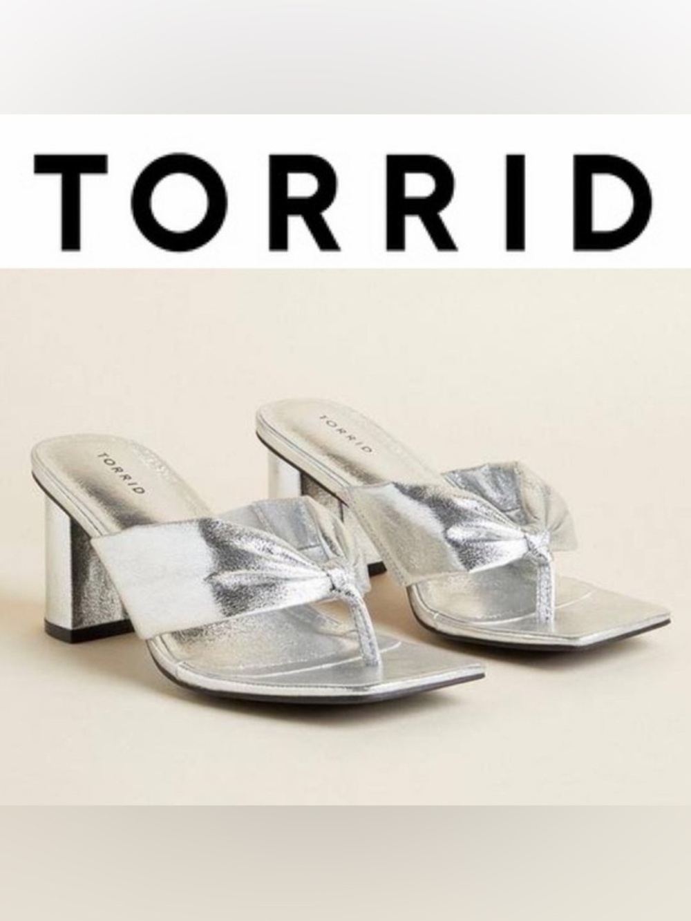 Torrid Silver Thong Block Heel Sandals 6.5ww